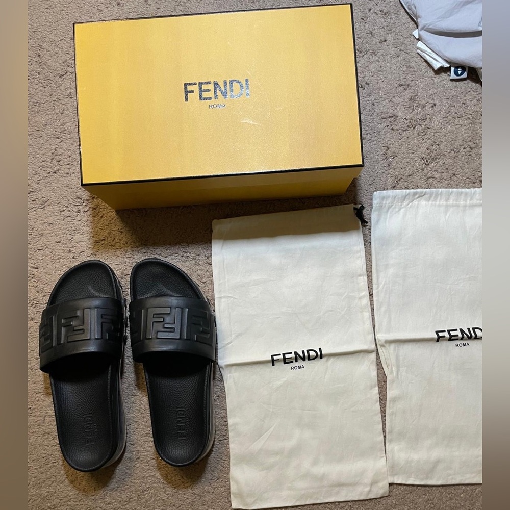 NEVER WORN- Fendi Embossed FF Rubber Slides